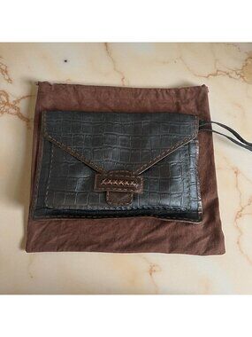 CARLA MANCINI Brown Leather Oversized Envelope Clutch Bag w/ Dustbag